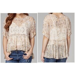 Free People Say You Will Paisley Flowy Sheer Blouse Size S